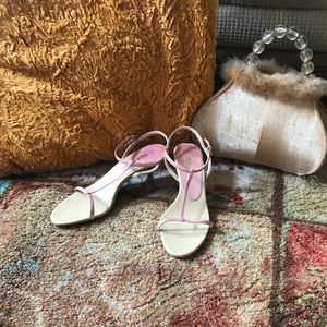 Colin Stuart pink sandals w kitten heels